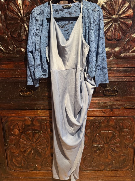 Allegra K Dresses & Skirts - Light Blue Draped Wedding Dress with Lace Jacket